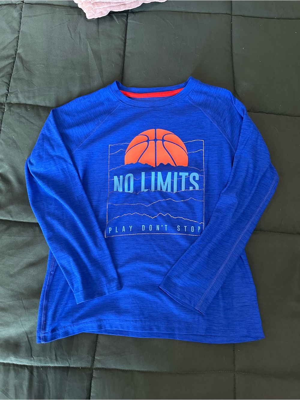 Old Navy Blue Long-Sleeve Tee with Orange Basketball Graphic